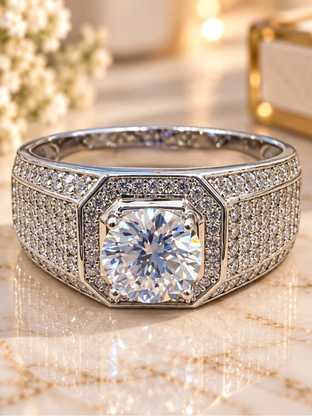 1-6 CT Men's Moissanite Engagement Ring Sterling Silver